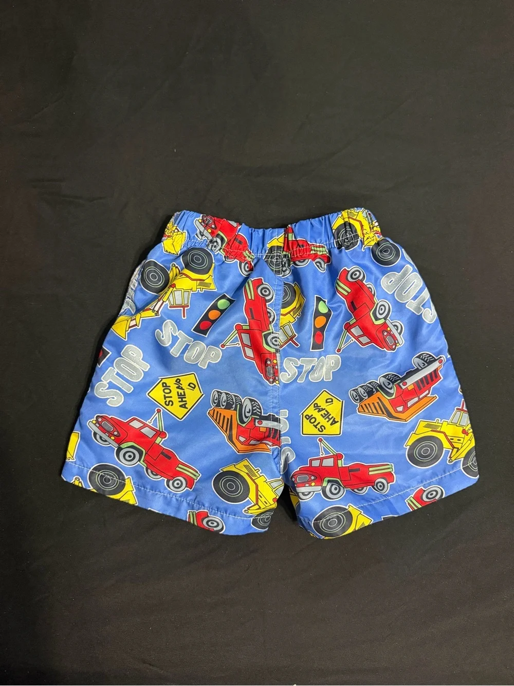 Kids Blue Construction & Car Print Swim Shorts
